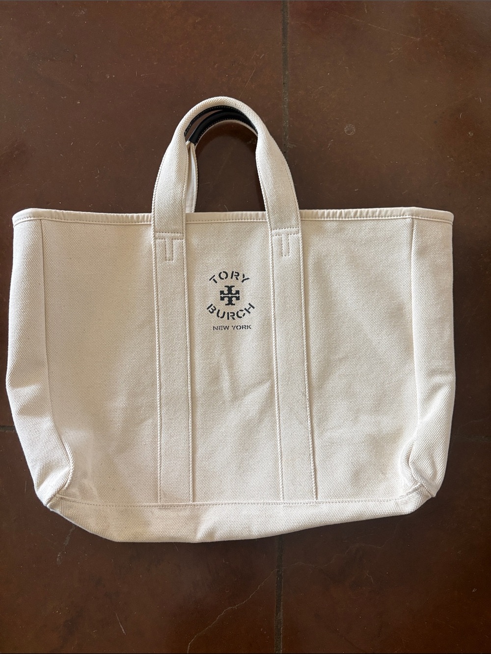 Tory Burch Natural Canvas Tote with Black Logo